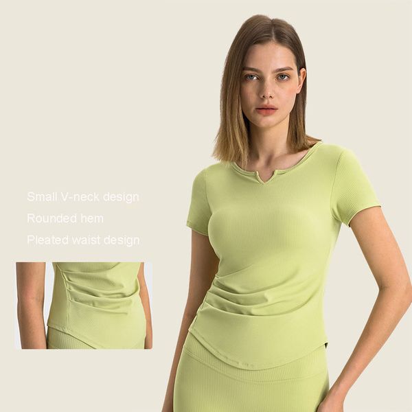 l386 spr ribbed t-shirt cropped yoga small v neck shirts slim fit sports short-sleeve shirt rounded hem sweatshirt plealed waist
l386 spr ribbed t-shirt cropped yoga small v neck shirts slim fit sports short-sleeve shirt rounded hem sweatshirt plealed waist