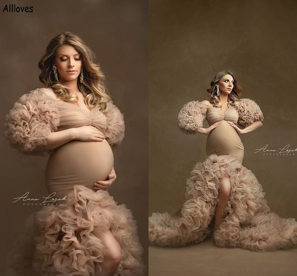 nude tulle ruffles maternity dresses elegant extra puffy sleeves front split mermaid long champagne prom gowns pshoot robes for pregnant wom, Black
nude tulle ruffles maternity dresses elegant extra puffy sleeves front split mermaid long champagne prom gowns pshoot robes for pregnant wom, Black
