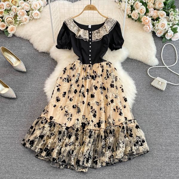 french tea break dress 2023 summer celebrity charm round neck bubble short sleeve waist wrap show thin a-line mesh dress, Black;gray
french tea break dress 2023 summer celebrity charm round neck bubble short sleeve waist wrap show thin a-line mesh dress, Black;gray