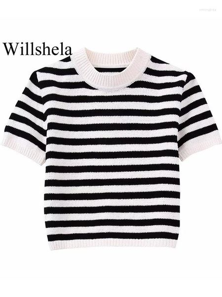 women's t shirts women fashion striped knitted cropped vintage short sleeves o-neck female chic lady t-shirts, White
women's t shirts women fashion striped knitted cropped vintage short sleeves o-neck female chic lady t-shirts, White