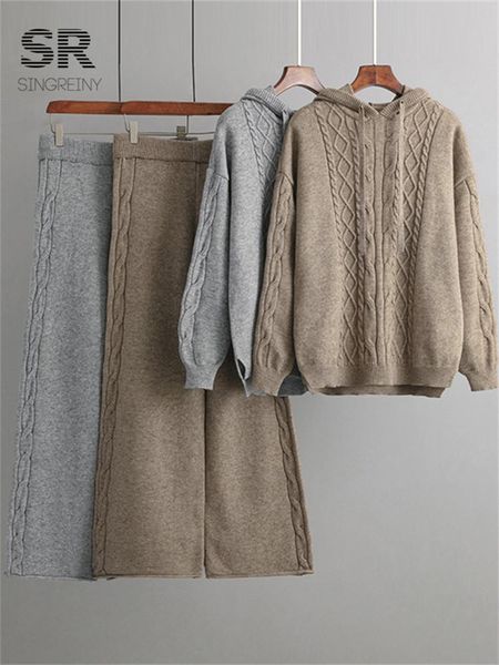 pants singreiny thick winter two piece knitted sets hooded drawstring long sleeve wide leg pants female warm sweater suits, White
pants singreiny thick winter two piece knitted sets hooded drawstring long sleeve wide leg pants female warm sweater suits, White