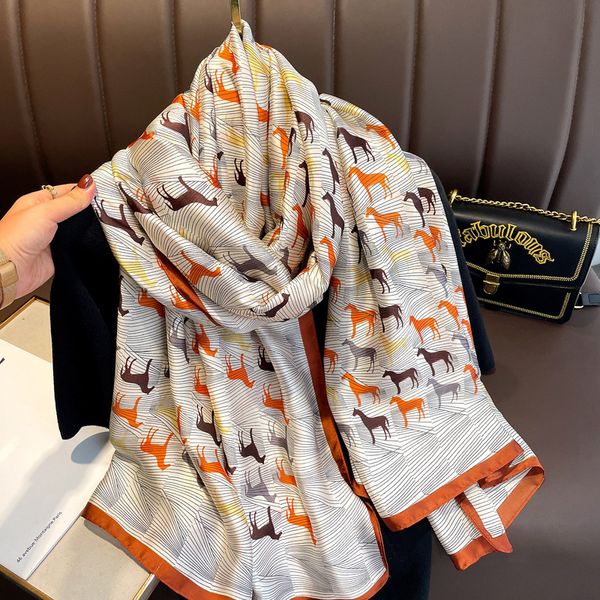 

brand designer silk scarf female foulard bandana long shawls wraps winter neck scarves pashmina lady hijab luxury 211110, Blue;gray