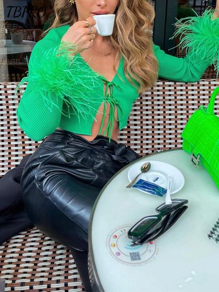 t-shirt 2022 women knitted feather lace up crop vneck long sleeve green t shirt elegant skinny cardigan fashion new streetwear, White
t-shirt 2022 women knitted feather lace up crop vneck long sleeve green t shirt elegant skinny cardigan fashion new streetwear, White
