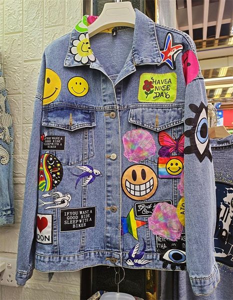 women's jackets women's street in spring and summer ins punk cartoon personality patch wash denim jacket coat 230425, Black;brown
women's jackets women's street in spring and summer ins punk cartoon personality patch wash denim jacket coat 230425, Black;brown