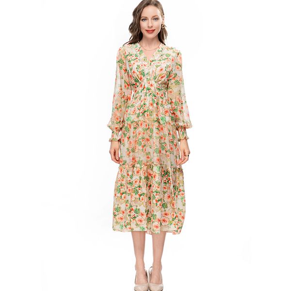 women's runway dresses v neck long lantern sleeves floral printed ruffles fashion designer high street vestidos, Black
women's runway dresses v neck long lantern sleeves floral printed ruffles fashion designer high street vestidos, Black