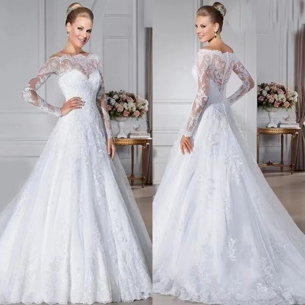 2023 wedding dress bridal gowns bateau neckline sheer long sleeve princess blush a line beach robes de mariee, White
2023 wedding dress bridal gowns bateau neckline sheer long sleeve princess blush a line beach robes de mariee, White