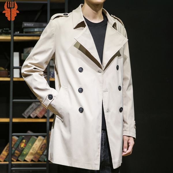 men's trench coats long no hood notch lapel double breasted casual peacoat lightweight thin fall 230424, Tan;black