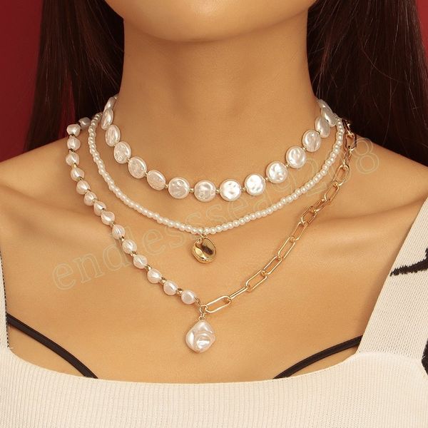 three layers irregular shaped pearl necklaces for women beaded chain necklace trendy jewelry, Silver
three layers irregular shaped pearl necklaces for women beaded chain necklace trendy jewelry, Silver