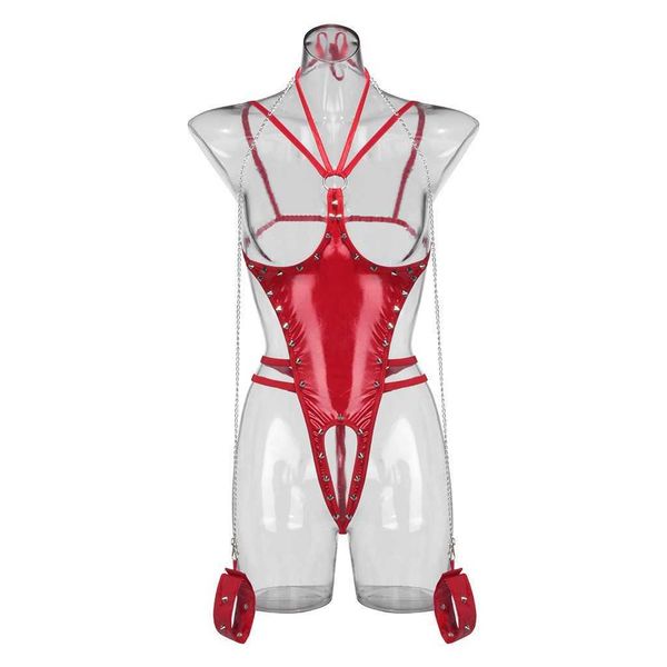 set plus size women exotic costumes hollow out leather lingerie teddy with bracelets erotic lingerie crotchless underwear j230425, Red;black
set plus size women exotic costumes hollow out leather lingerie teddy with bracelets erotic lingerie crotchless underwear j230425, Red;black