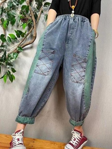 jeans new spring and autumn woman personalized color contrast stitching jeans baggy anklelength pants loose elastic waist harem pants, Blue
jeans new spring and autumn woman personalized color contrast stitching jeans baggy anklelength pants loose elastic waist harem pants, Blue