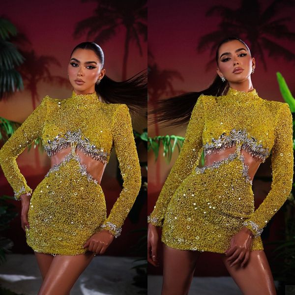 gorgeous mermaid prom dresses designer sequined long sleeves beads hollow cutaway sides short dress custom made plus size party dress vestid, Black
gorgeous mermaid prom dresses designer sequined long sleeves beads hollow cutaway sides short dress custom made plus size party dress vestid, Black