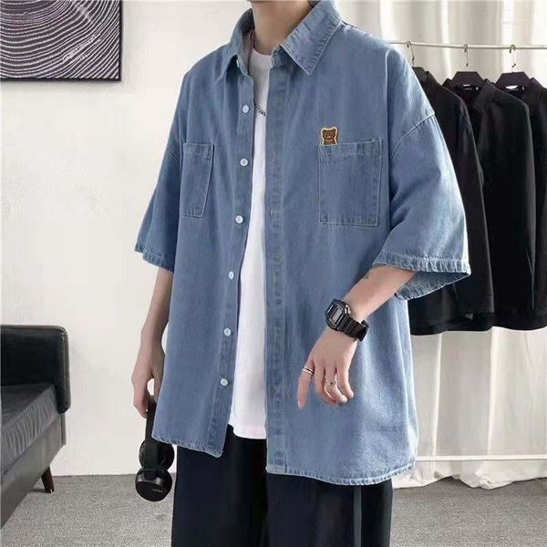 casual shirts summer denim short-sleeved men's thin retro loose all-match trend personality inch jacket, White;black
casual shirts summer denim short-sleeved men's thin retro loose all-match trend personality inch jacket, White;black