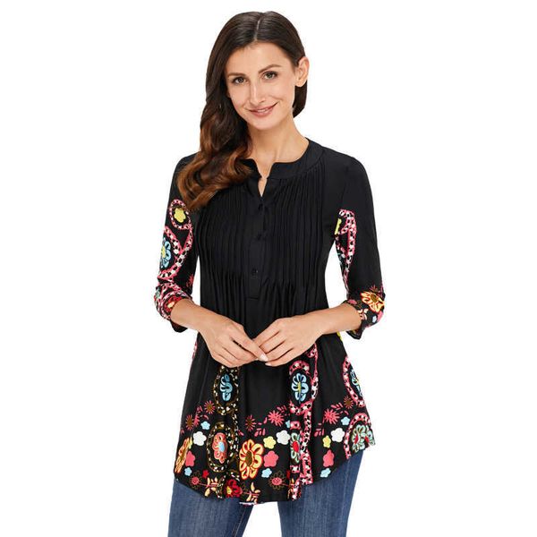 new pattern shiying notched neckline quarter sleeve knitted irregular hem printed top, White
new pattern shiying notched neckline quarter sleeve knitted irregular hem printed top, White