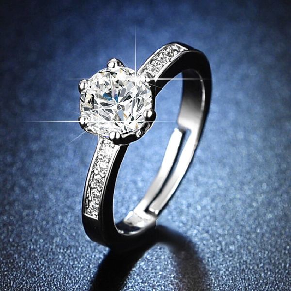 open adjustable ring ladies imitation diamond faux moissanite ring party jewelry, Silver
open adjustable ring ladies imitation diamond faux moissanite ring party jewelry, Silver