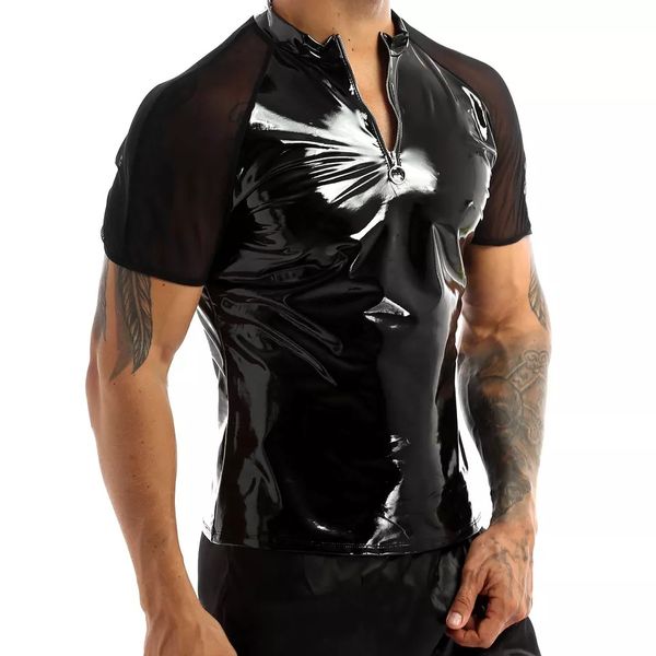 men's body shapers men pvc bright leather tees slim short sleeves t-shirt, Black;brown
men's body shapers men pvc bright leather tees slim short sleeves t-shirt, Black;brown