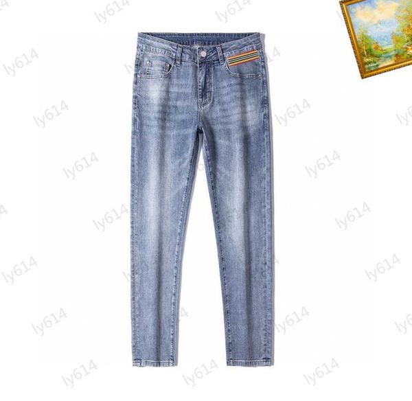 designer jeans splicing striped webbing embellish fashion slim jeans metal buttons multi-pocket design rolled pant leg slimming denim trouse, Blue
designer jeans splicing striped webbing embellish fashion slim jeans metal buttons multi-pocket design rolled pant leg slimming denim trouse, Blue