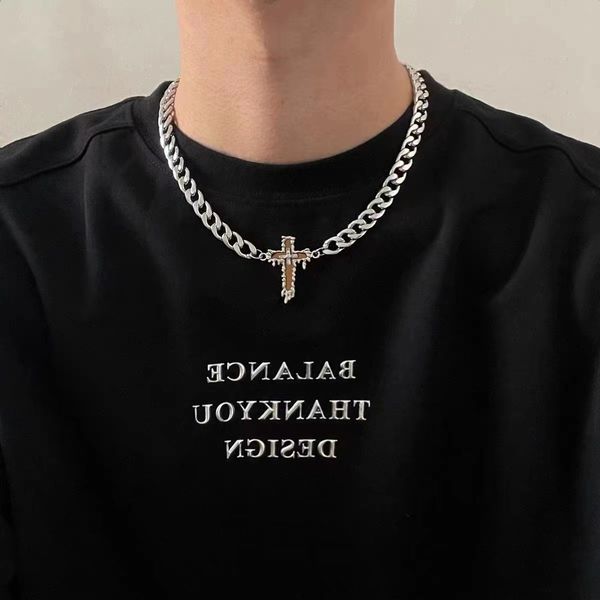 s3627 titanium steel cuban chain cross cold wind necklace for man niche design hip hop pendant choker necklaces, Silver
s3627 titanium steel cuban chain cross cold wind necklace for man niche design hip hop pendant choker necklaces, Silver