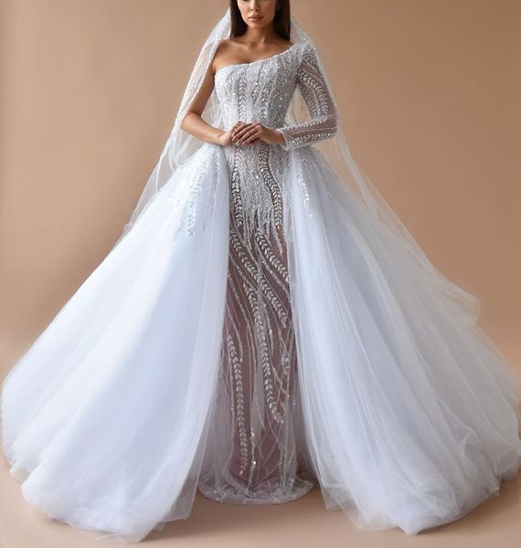 elegant mermaid wedding dresses one long sleeve bateau appliques sequins 3d lace detachable lace train beaded floor length bridal gowns cust, White
elegant mermaid wedding dresses one long sleeve bateau appliques sequins 3d lace detachable lace train beaded floor length bridal gowns cust, White