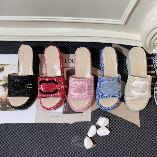 womens interlocking c platform slipper tweed leather thick bottoms slide sandal designer multicolor wedges slippers fabric weave straw rubbe, Black
womens interlocking c platform slipper tweed leather thick bottoms slide sandal designer multicolor wedges slippers fabric weave straw rubbe, Black