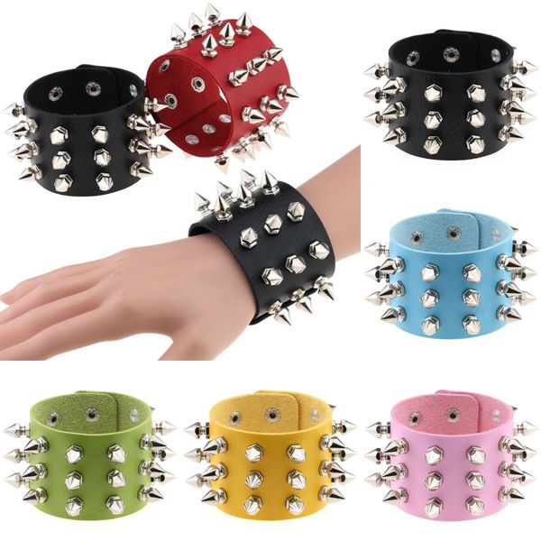 fashion punk gothic rock three row metal cone stud spikes rivet leather wristband bangle wide cuff bracelets 13 colors, Black
fashion punk gothic rock three row metal cone stud spikes rivet leather wristband bangle wide cuff bracelets 13 colors, Black