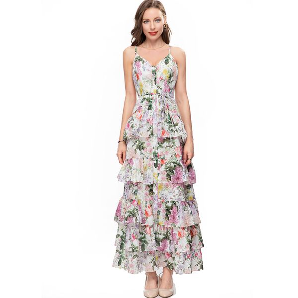women's runway dresses spaghetti straps printed floral tiered ruffles fashion holiday vestidos, Black
women's runway dresses spaghetti straps printed floral tiered ruffles fashion holiday vestidos, Black