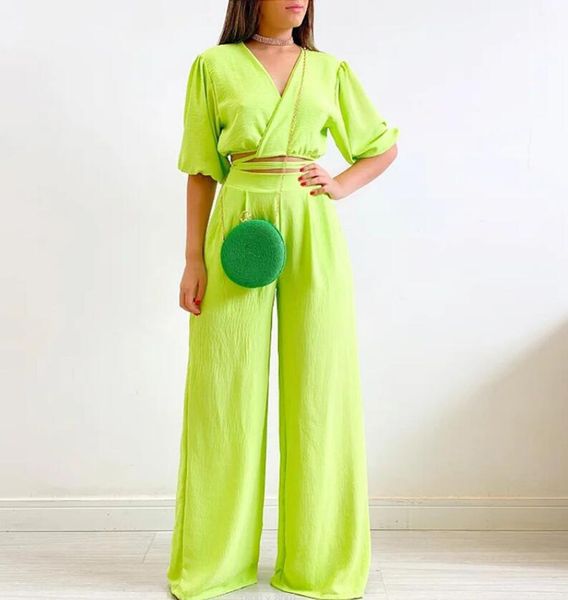 women's two piece sets 2023 summer new solid v-neck short sleeve shirt wide leg pants fashion casual women's set, White
women's two piece sets 2023 summer new solid v-neck short sleeve shirt wide leg pants fashion casual women's set, White