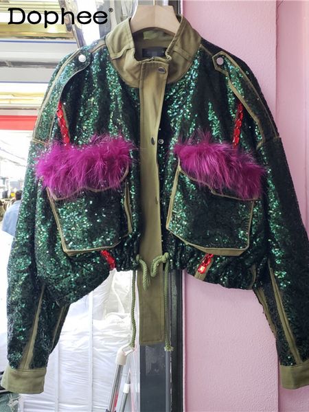 women's jackets streetwear spring bead spliced feather casual coat women's heavy duty embroidery sequins work suit jacket women�, Black;brown
women's jackets streetwear spring bead spliced feather casual coat women's heavy duty embroidery sequins work suit jacket women�, Black;brown