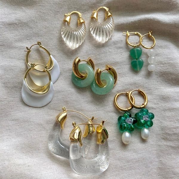 hoop huggie transparent resin geometric earrings for women stainless steel circle ear buckle s with natural stone charms gifts 230424, Golden;silver
hoop huggie transparent resin geometric earrings for women stainless steel circle ear buckle s with natural stone charms gifts 230424, Golden;silver