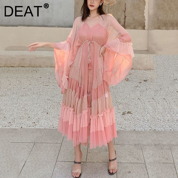 two piece dress deat woman pink cake with lined mesh flare sleeve drawstring waist elegant fashion beach style 223 summer 15ht424 23425, White
two piece dress deat woman pink cake with lined mesh flare sleeve drawstring waist elegant fashion beach style 223 summer 15ht424 23425, White