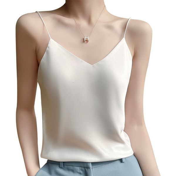 women's tanks camis fashion silk tank underwear white bottom satin face summer v-neck thin style 230425
women's tanks camis fashion silk tank underwear white bottom satin face summer v-neck thin style 230425