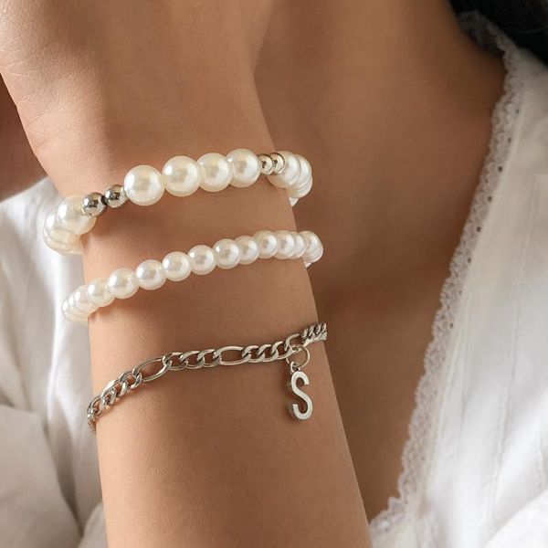 tennis bracelets fashion 3 pc pearl letter s bracelet jewelry accessories gold silver color punk funny metal hand jewellery, Golden;silver 
tennis bracelets fashion 3 pc pearl letter s bracelet jewelry accessories gold silver color punk funny metal hand jewellery, Golden;silver