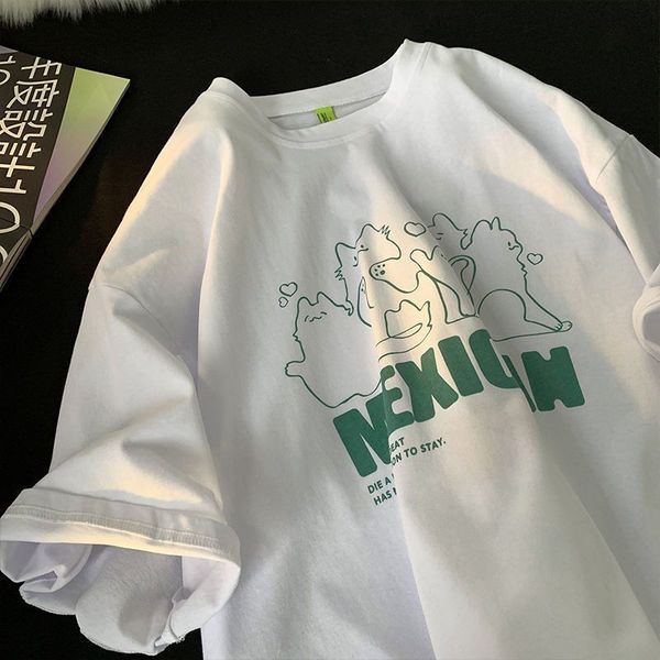 women's t-shirt summer loose fitting t-shirt hong kong style couple y2k simple design high-end fashion cotton short sleeved men's, White
women's t-shirt summer loose fitting t-shirt hong kong style couple y2k simple design high-end fashion cotton short sleeved men's, White