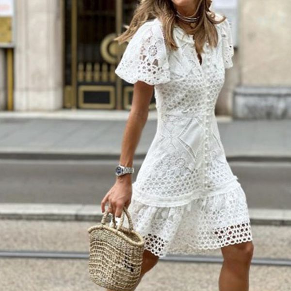 casual dresse clothing lace v neck short sleeve wrap hip fashion embroidered button party white beach mini es vestidos 230424, Black;gray
casual dresse clothing lace v neck short sleeve wrap hip fashion embroidered button party white beach mini es vestidos 230424, Black;gray