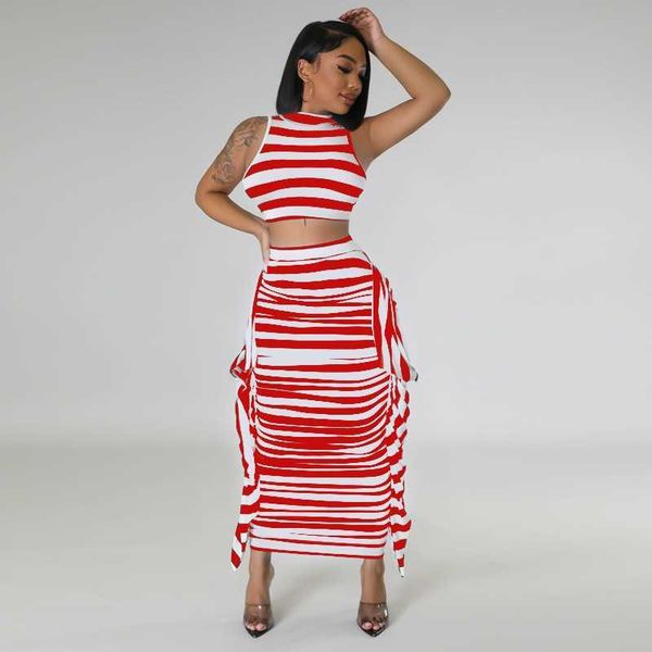 designer tracksuit dresses women clothing 2023 summer new set striped navel exposed sleeveless tank skirt two piece suit, White
designer tracksuit dresses women clothing 2023 summer new set striped navel exposed sleeveless tank skirt two piece suit, White