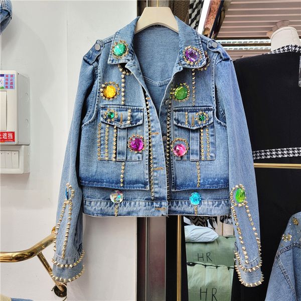women's jackets spring women's fashion rivet diamond short denim jacket loose street clothing casual polo long sleeve jeans jacket, Black;brown
women's jackets spring women's fashion rivet diamond short denim jacket loose street clothing casual polo long sleeve jeans jacket, Black;brown