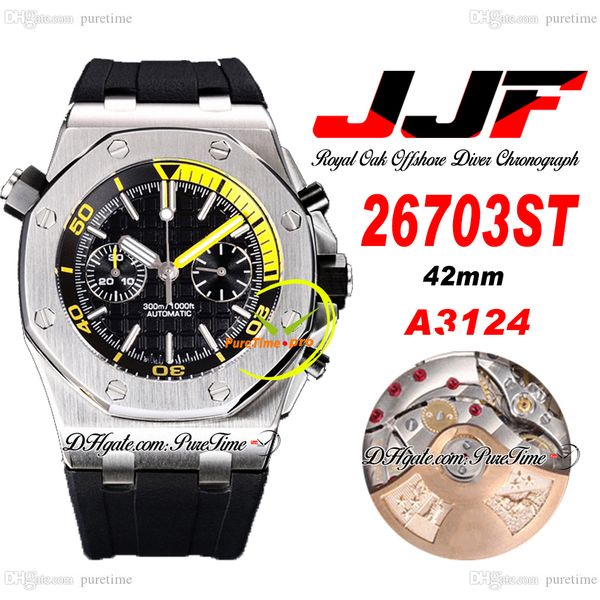 jjf 2670 a3124 automatic chronograph mens watch 42mm yellow inner black textured stick dial rubber strap super edition reloj hombre montre h, Slivery;brown
jjf 2670 a3124 automatic chronograph mens watch 42mm yellow inner black textured stick dial rubber strap super edition reloj hombre montre h, Slivery;brown