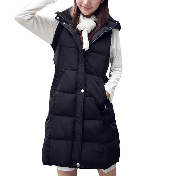 leather winter long vest coat women solid color hooded vests with pockets zipper lady casual sleeveless jacket warm quilted vest female, Black
leather winter long vest coat women solid color hooded vests with pockets zipper lady casual sleeveless jacket warm quilted vest female, Black