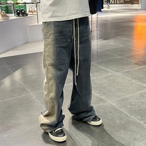 original rick men washed jeans flare for elastic waist fashion oversized owens loose causal streetwear, Blue
original rick men washed jeans flare for elastic waist fashion oversized owens loose causal streetwear, Blue
