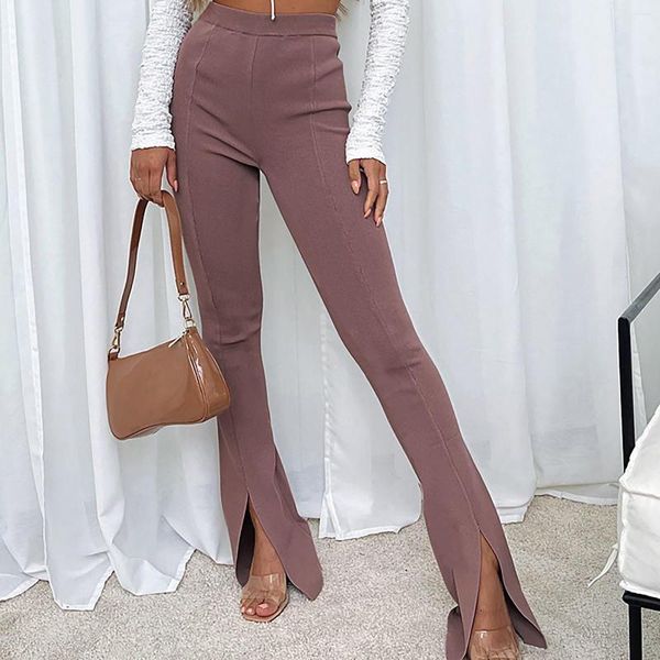 

Women' Pants High Quality Office Lady Solid Color Waist Wide Leg Slim Slightly Split Slacks Casual Trousers, Black