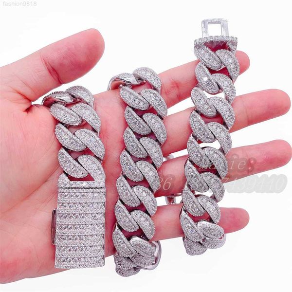 silver necklace 18mm width moissanite cuban link chain diamond chain miami cuban link hip hop jewelry