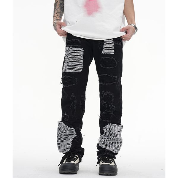 men's jeans high street ripped hole distressed patchwork men's jeans pants vintage harajuku frayed loose straight denim trousers u, Blue
men's jeans high street ripped hole distressed patchwork men's jeans pants vintage harajuku frayed loose straight denim trousers u, Blue