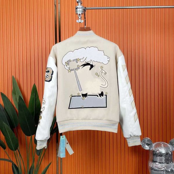 designer jacket offss high-end brand coat classic fashion embroidered heavy craft cotton clip leather sleeve baseball coat for men's an, Black;brown
designer jacket offss high-end brand coat classic fashion embroidered heavy craft cotton clip leather sleeve baseball coat for men's an, Black;brown