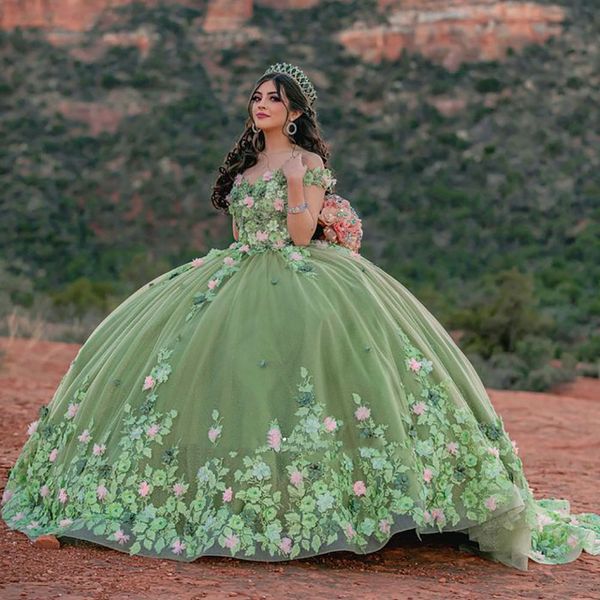 sage green 3d flowers floral appliques lace quinceanera dresses ball gown princess sweet 15 dress off the shoulder corset vestidos de xv ano, Blue;red
sage green 3d flowers floral appliques lace quinceanera dresses ball gown princess sweet 15 dress off the shoulder corset vestidos de xv ano, Blue;red