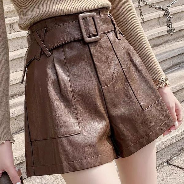 women's shorts outerwear spring and autumn models high-waisted thin wide-leg shorts brown coffee-colored pu leather pants women 230425, White;black
women's shorts outerwear spring and autumn models high-waisted thin wide-leg shorts brown coffee-colored pu leather pants women 230425, White;black
