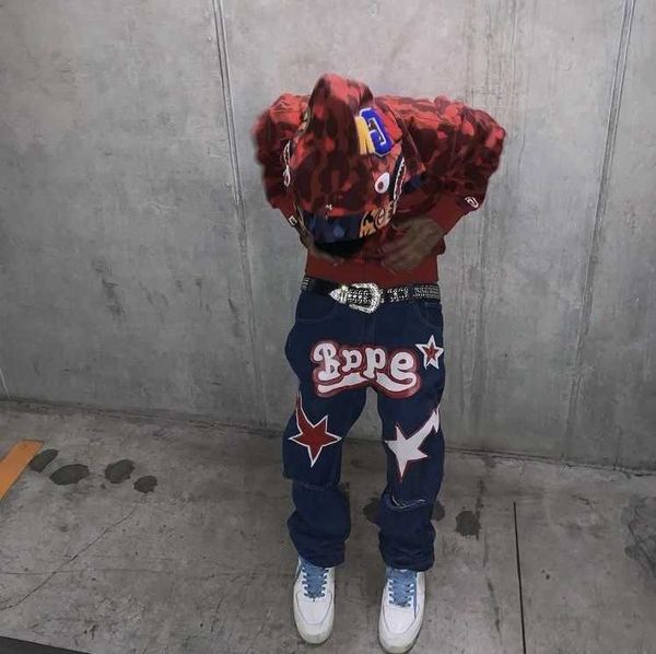 men's jeans highquality hip hop fashion streetwear star print hole jeans american retro low waist loose denim pants y2k straight pants, Blue
men's jeans highquality hip hop fashion streetwear star print hole jeans american retro low waist loose denim pants y2k straight pants, Blue