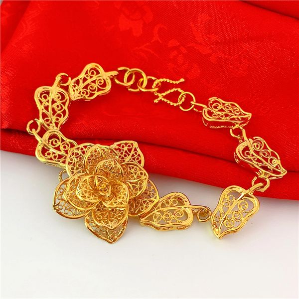 women bracelet wrist chain with big flower wedding party jewelry 18k yellow gold filled bridal accessories present, Black
women bracelet wrist chain with big flower wedding party jewelry 18k yellow gold filled bridal accessories present, Black