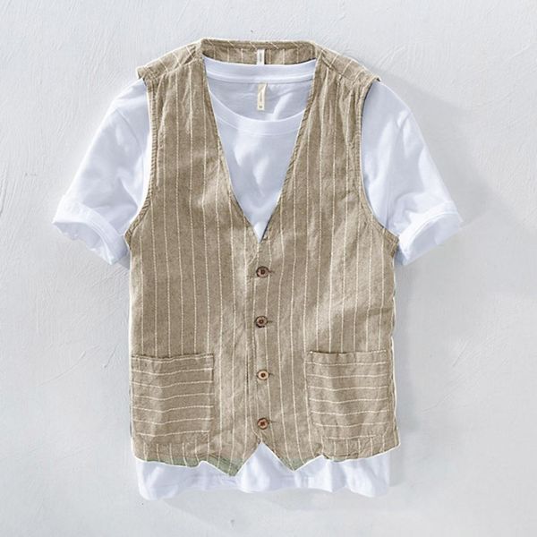 men' tank mans vintage linen suit vest slim fit male casual striped cardigan sleeveless waistcoat summer men cotton flax shirt 230424, White;black
men' tank mans vintage linen suit vest slim fit male casual striped cardigan sleeveless waistcoat summer men cotton flax shirt 230424, White;black