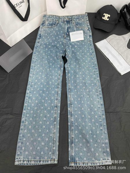 the correct version of aw king 2023 spring/summer new diamond jeans medium high waist slim straight leg women's trend, Blue 
the correct version of aw king 2023 spring/summer new diamond jeans medium high waist slim straight leg women's trend, Blue