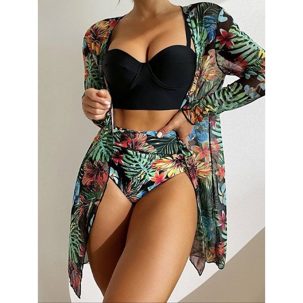 women's swimwear high waist three pieces bikini set cover up women push up swimsuit long sleeve swimwear biquini bathing suit summer 23, White;black
women's swimwear high waist three pieces bikini set cover up women push up swimsuit long sleeve swimwear biquini bathing suit summer 23, White;black
