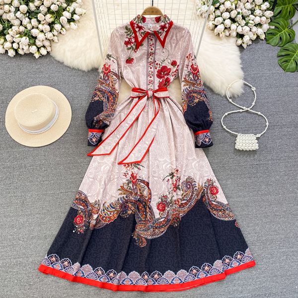 light mature style retro temperament dress long sleeved lapel waistband slim a-line printed shirt dress elegant large swing long skirt, Black;gray
light mature style retro temperament dress long sleeved lapel waistband slim a-line printed shirt dress elegant large swing long skirt, Black;gray